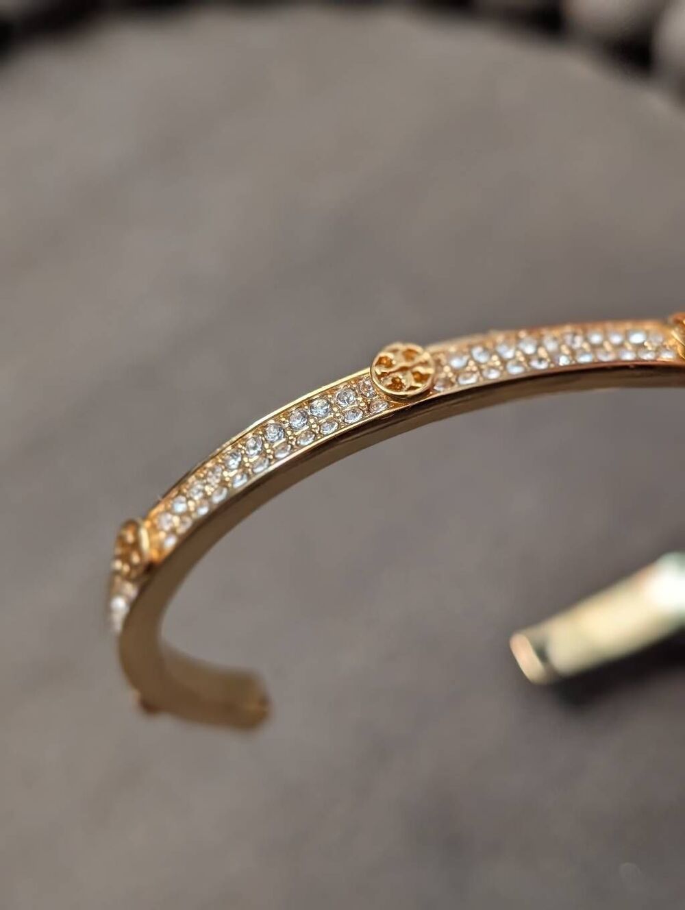 TORY BURCH Miller Pave Studded Gold Tone Cuff Bangle - Picture 3 of 3